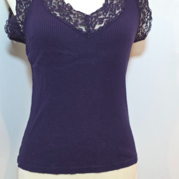 Lauren Ralph Lauren Purple Cotton Lace Trim Tank Top Size M Cami Fairy Coquette - Picture 3 of 6